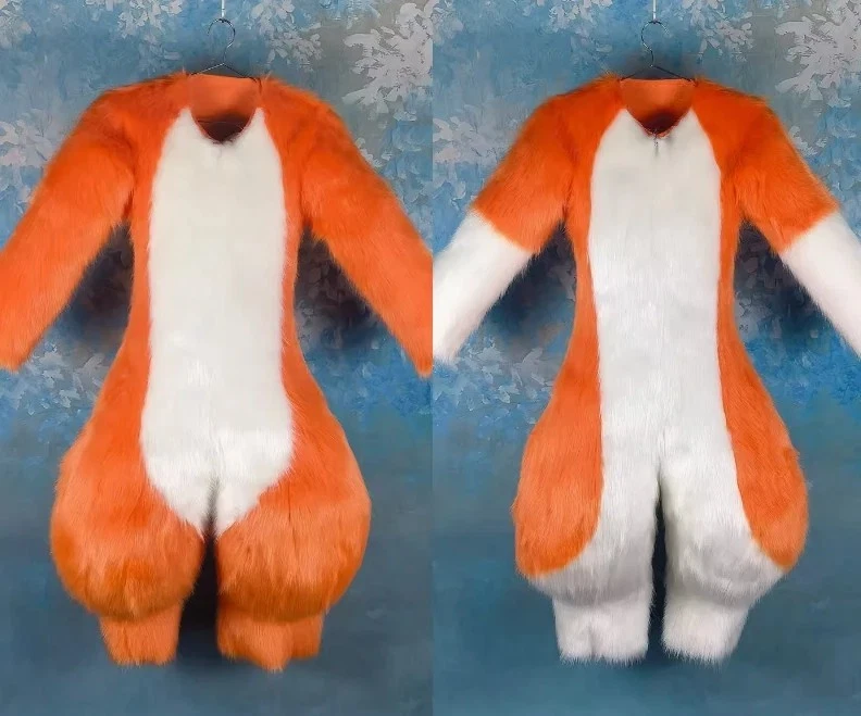 Fursuit Long Haired  Husky Fox Mascot Costume Party Halloween Fur Role-Playing - Image 4 of 4