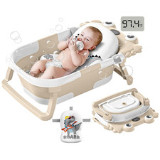 Collapsible Baby Bathtub for Infants to Toddler with Real-Time Temp Monitor Floa