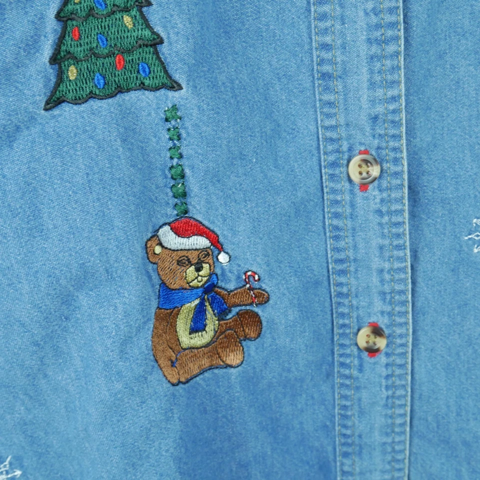 Lindo Denim Vintage Grande Abotonado Bordado Cambray Años 90 Navidad Grannycore Foto 4 de 4