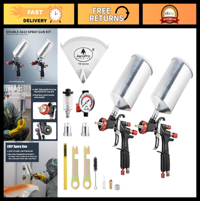 #ad LVLP Double Air Spray Gun Kit 1000cc Aluminum Cup Automotive amp; House Paint Spr $215.99