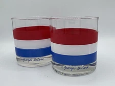 Georges Briard Vintage MCM Double Old Fashion Rocks Glasses Set 2 Red White Blue