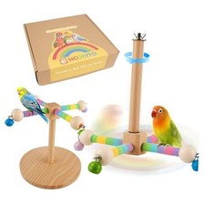 Bird Perch Toy,360 Interactive Rotating Bird Perches for Cage,2-in-1 Wooden
