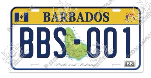 Vintage Barbados License Plate Metal Tin Sign Flag Map Travel Garage Wall Decor