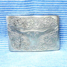 Western Floral Scroll Steer Head Belt Buckle Cowboy Cowgirl Vtg 90s .CPA441