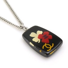 Collana originale con logo CHANEL CC nero/argento resina/metallo - 56564a