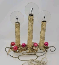 Vintage Mirostar Candolier Gold Tinsel Mesh 3 Candle Table Decor 50s Wire Lamp