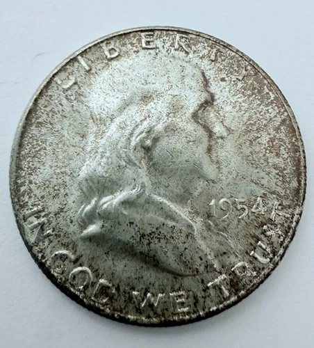 1954-D Toned Franklin Half Dollar Uncirculated 90% Silver AU CONDITION #2651