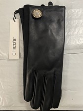Chico's Women's Leather Detail Button Gloves Black S/M