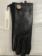 Chico's Women's Leather Detail Button Gloves Black S/M