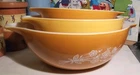 Original Pyrex Glass Cinderella Set of 3 Nesting Mixing Bowls Butterfly Gold