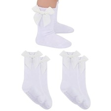 Baby Knee High Socks Girls Newborn Infants Toddlers Cotton 1-3T White-2 Pair