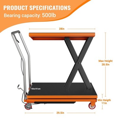  Single Scissor Hydraulic Lift Table Cart 28.5''/32'' Lifting Non-Slip Pad 6 Color