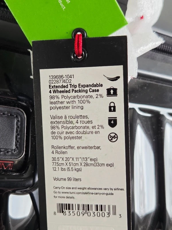 Tumi 19 Degree 30.5” Extended Trip 4 Wheel Packing Case | Gloss Black | New - Image 4 of 4