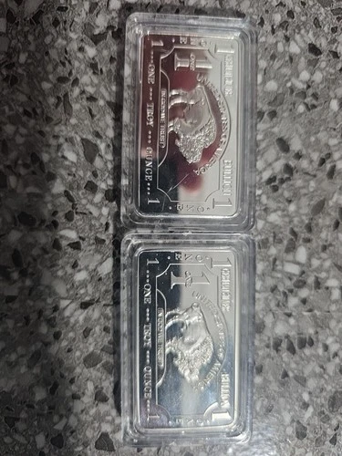 (2) 1 Oz German Silver Buffalo Bars Including Case With Low Reserve 2 Bars Total