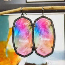 NWT Kendra Scott Danielle Watercolor Illusion Earrings Gunmetal Tone