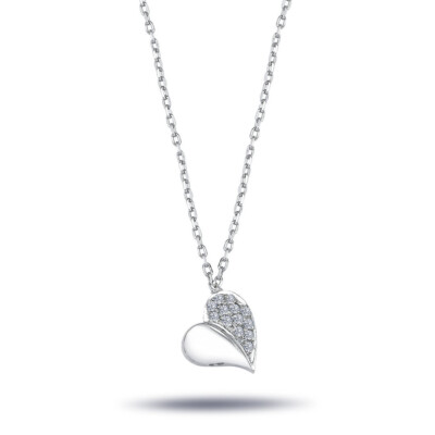 Herz Diamant Anhänger Halskette Collier in 14 Karat Weißgold