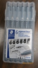 STAEDTLER 6 PIGMENT LINER SKETCH PENS 308 SB6PA6 IN STORAGE CASE NEW