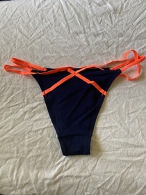L'Agent Agent Provocateur Eleena Strappy Bikini Bottom Navy Orange NWT Size L