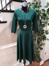 SHEIN Women's Green Polyester Round Neck 3/4 Sleeve Casual Knee Length Dress 2