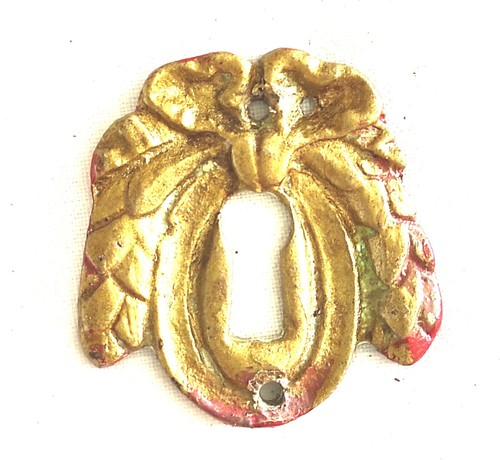 2 Entrées De Serrure En Laiton Style Louis XVI - Décor Noeud Et Ruban - 9x7 Cm - Bon état