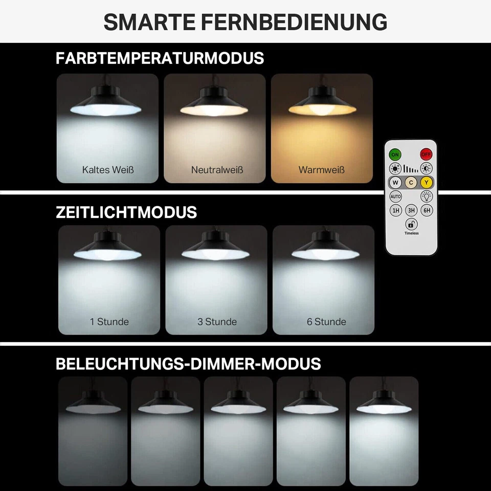 40LED Solarbetriebene Pendelleuchte Industrie mit Fernbedienung Außen Hängelampe - Bild 2 von 4