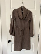 Calvin Klein Wool Blend Cinche-Waist Cowl Neck Knit Brown Sweater Dress M Medium
