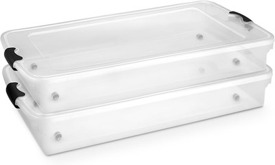 Durable Under Bed Storage Bins - 2-Pack Clear Plastic Containers, 60 Quart