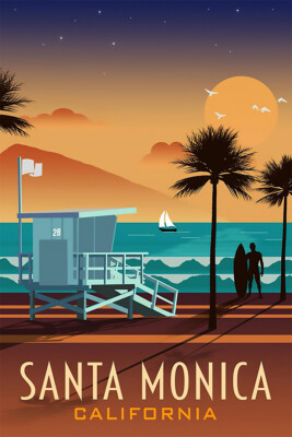 Santa Monica California Coastline Beaches Travel Art Wall Room - POSTER 20x30
