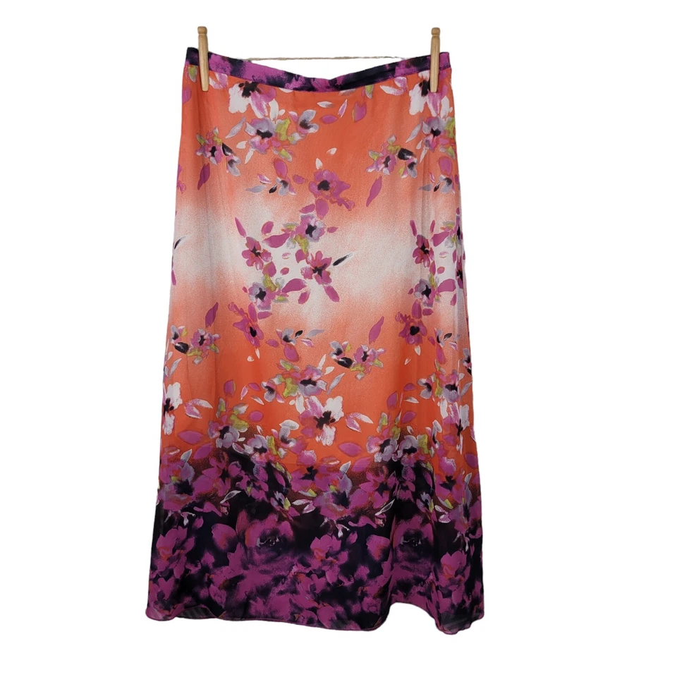 Maxi Falda One World Talla Mediana Floral Boho Hippie Cintura Elástica En Capas Púrpura Foto 2 de 4