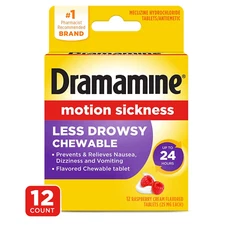 Dramamine Chewable Less Drowsy, Motion Sickness Relief, Raspberry Cream Flavor