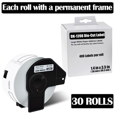 30Rolls 1.4''x3.5'' Permanent Frame DK-1208 for Brother QL Address Label Printer