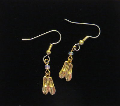 Ballet Shoe Earrings 24 Karat Gold Plate dangle from Pink Bead Ballerina  Dancer
