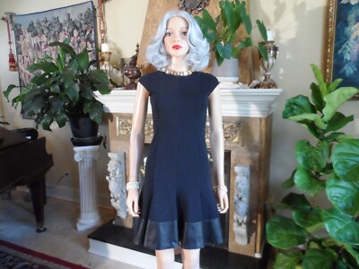Akris Punto Heathered Black Dress w/Black Faux Leather Flare Hem Trim Size  US 2 | eBay