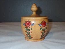 Vintage Wood Hand Painted Covered Dish Bowl