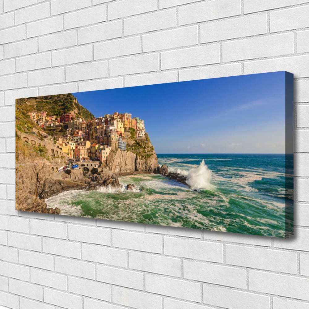 Tableaux paysage mer montagnes 125x50 cm impression sur toile premium galerie d'art chez soi