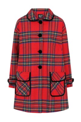 Hell Bunny Red Tartan A-line Swing Coat Stanley Plaid Coat New