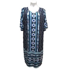 Kim Rogers Curvy dress Women's 1X mid-length Blue green black white design fall