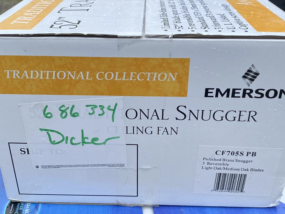 Emerson Ceiling Fan CF705S Snugger 52-Inch Polished Brass Finish 5 Reversible - Image 3 of 4