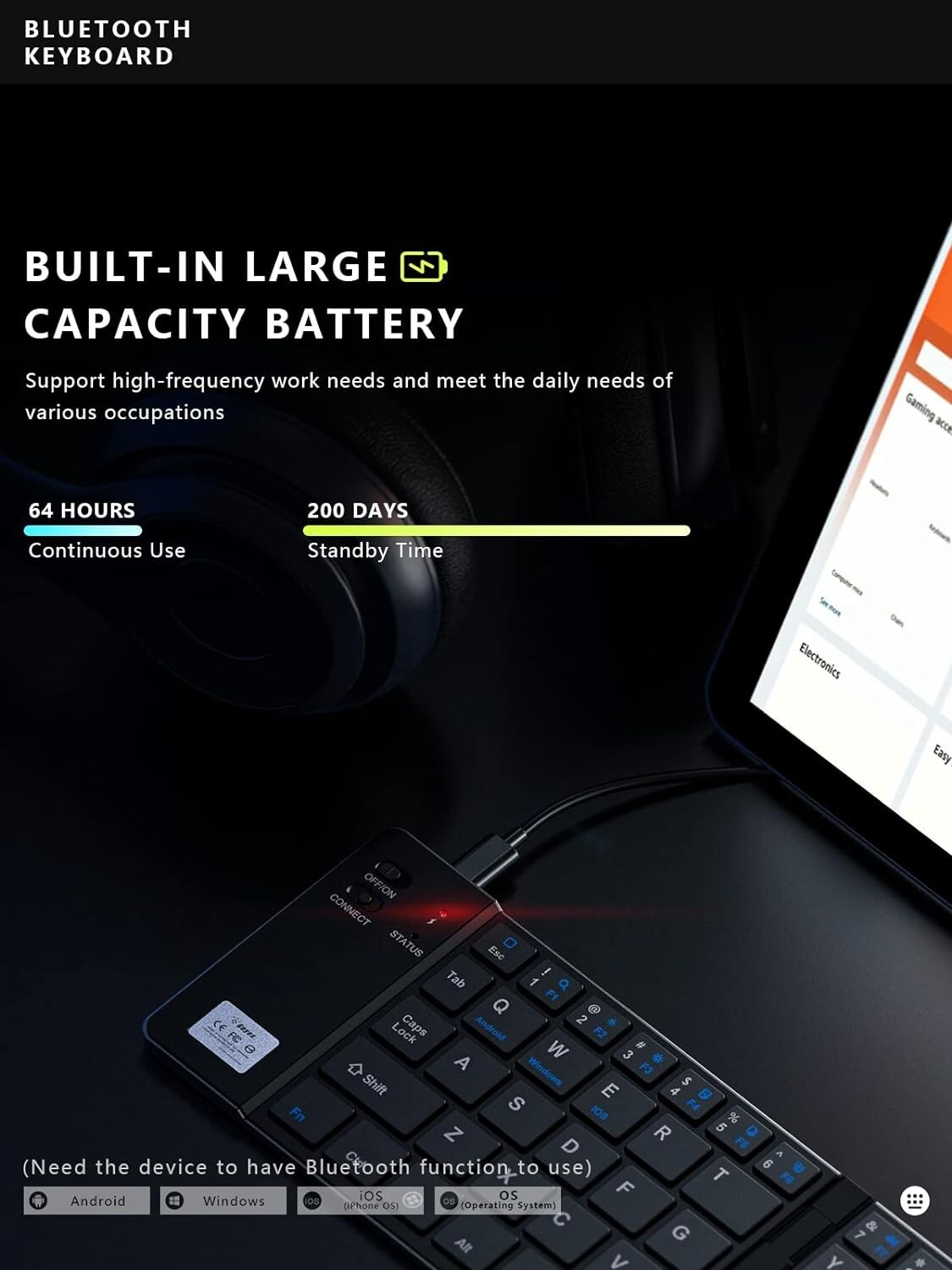 Foldable Wireless Keyboard Bluetooth TouchPad For Phone Tablet Laptop