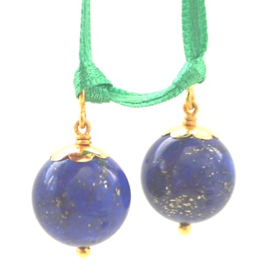 22K MASSIVES GOLD LAPISLAZULI blau PAAR 2 Ohrring Edelstein baumelt CHARMS