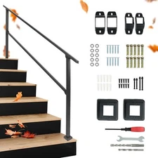6 Steps Handrails Deck Stair Railing Black Hand Rails Outdoor Indoor Steps Kit