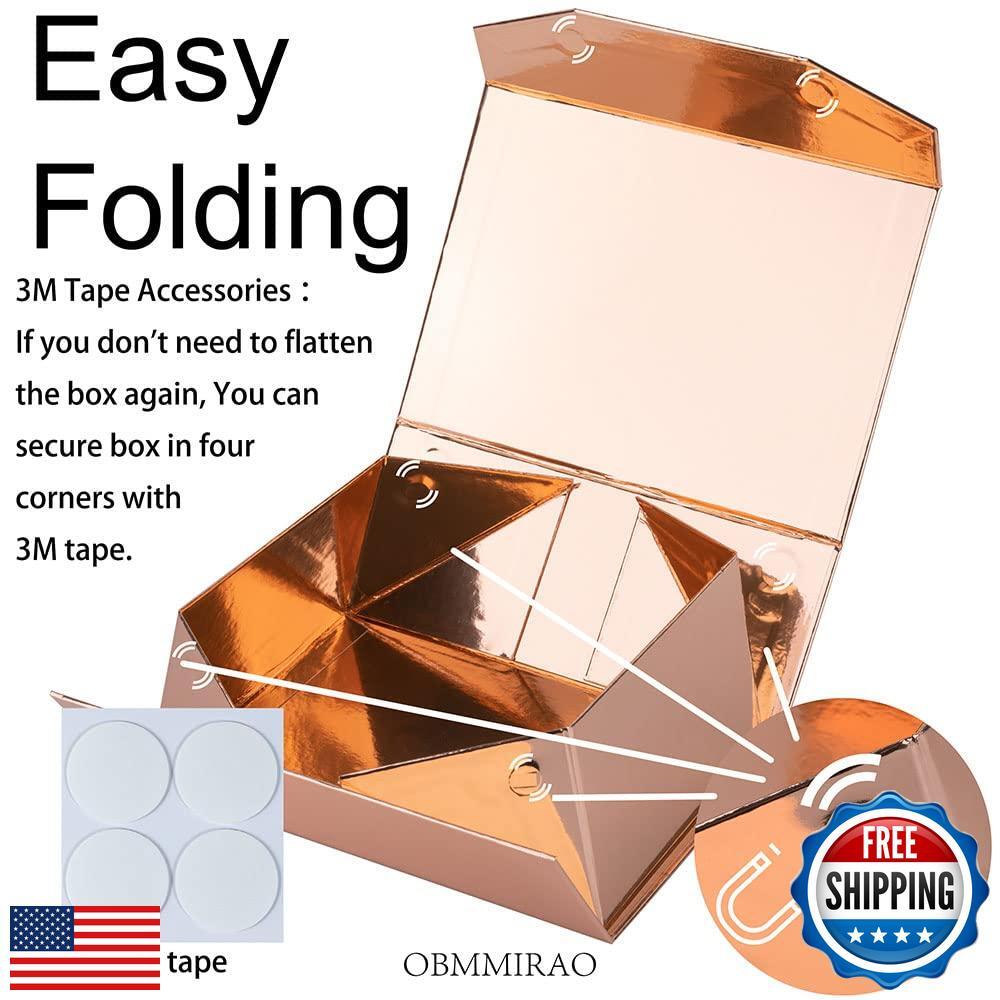 OBMMIRAO Upgrade 3PCS Rose Gold Gift Box 9.5x7x4 Inches, Sturdy Gift Box with