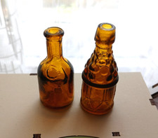 vintage miniature amber glass bitters bottles x 2