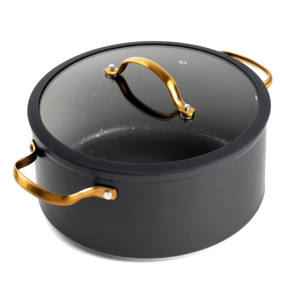 Black & Gold,Non-Stick 5 QT Stock Pot,13.15 x 9.84 x 6.59 Inches