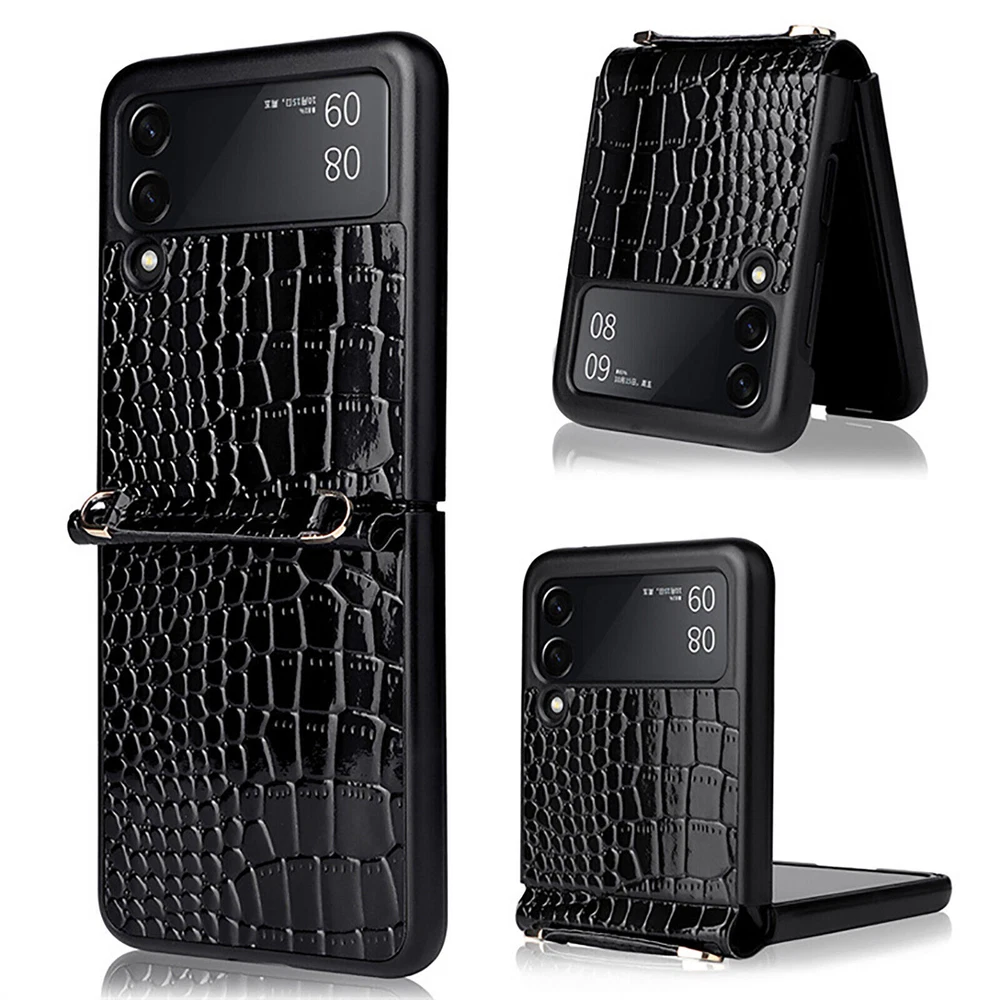 Phone Case Shell Hand Strap Protective Cover Leather Case for Samsung Z Flip 3