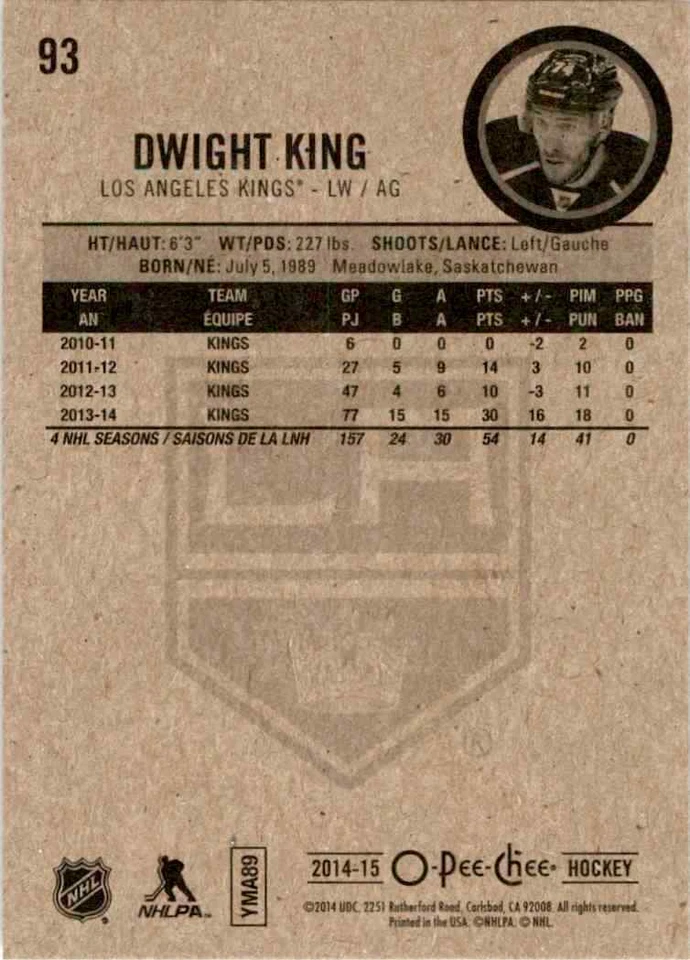 2014-15 O-Pee-Chee Dwight King #93 - Image 2 of 2
