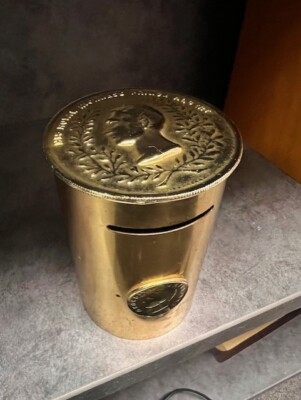 Vintage His Royal Highness Prince Albert Brass Bank With Lock And Key.