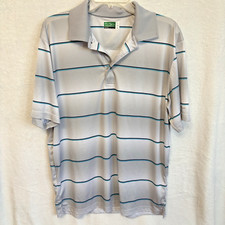 Ben Hogan Performance Golf Polo Shirt Gray Blue White Striped Men  s Size Large L