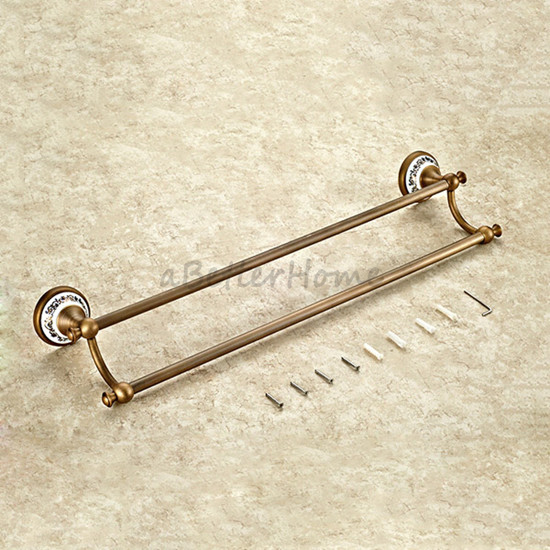 Antique Brass Ceramic Bathroom Towel Rack Bar Holder Double Rail Towel ...