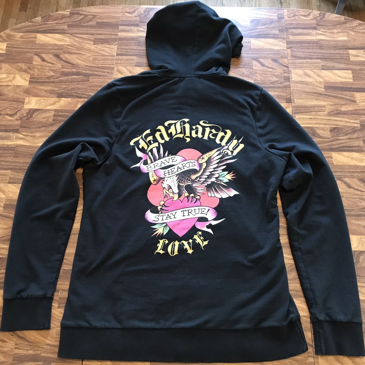 Vintage Ed Hardy Love Runs Wild Full Zip Black Hoodie